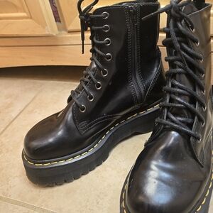 Dr. Martens Jadon Black Platform Lace-Up Boots with Yellow Stitching